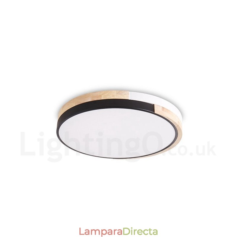 Lámpara de techo redonda de madera multicolor regulable con pantalla acrílica, estilo nórdico.