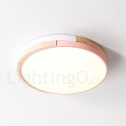 Lámpara de techo redonda de madera multicolor regulable con pantalla acrílica, estilo nórdico.