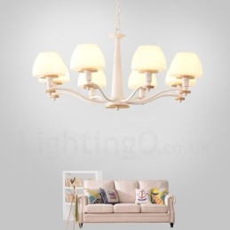 Lámpara colgante de madera Macaron multicolor de 6 y 8 luces con pantallas de cristal, estilo nórdico