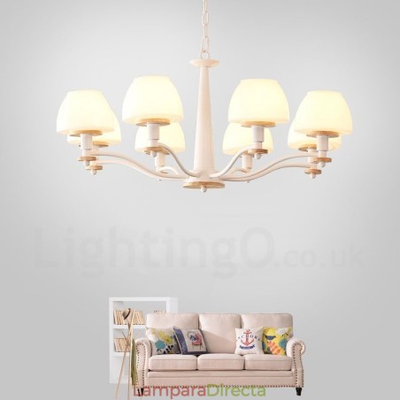 Lámpara colgante de madera Macaron multicolor de 6 y 8 luces con pantallas de cristal, estilo nórdico Lámpara colgante de madera Macaron multicolor de 6 y 8 luces con pantallas de cristal, estilo nórdico