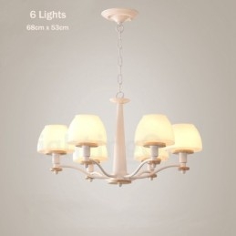 Lámpara colgante de madera Macaron multicolor de 6 y 8 luces con pantallas de cristal, estilo nórdico