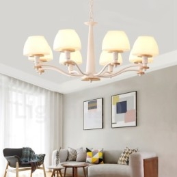 Lámpara colgante de madera Macaron multicolor de 6 y 8 luces con pantallas de cristal, estilo nórdico