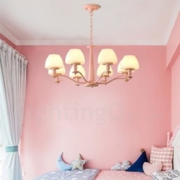 Lámpara colgante de madera Macaron multicolor de 6 y 8 luces con pantallas de cristal, estilo nórdico