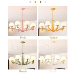 Lámpara colgante de madera Macaron multicolor de 6 y 8 luces con pantallas de cristal, estilo nórdico