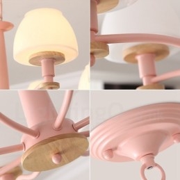 Lámpara colgante de madera Macaron multicolor de 6 y 8 luces con pantallas de cristal, estilo nórdico