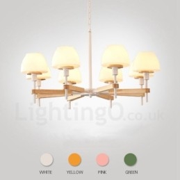 Lámpara colgante de madera Macaron multicolor de 6 y 8 luces con pantallas de cristal, estilo nórdico