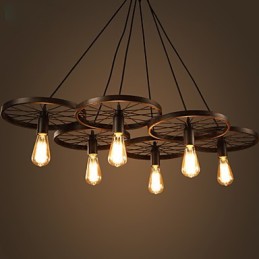 Iluminación estilo loft industrial de hierro forjado, lámpara de araña con ruedas para cafetería