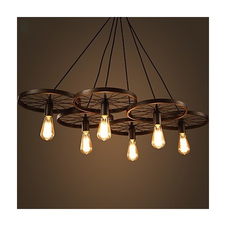 Iluminación estilo loft industrial de hierro forjado, lámpara de araña con ruedas para cafetería Iluminación estilo loft industrial de hierro forjado, lámpara de araña con ruedas para cafetería