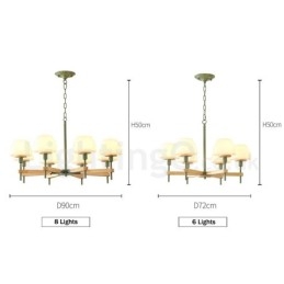 Lámpara colgante de madera Macaron multicolor de 6 y 8 luces con pantallas de cristal, estilo nórdico