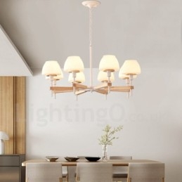 Lámpara colgante de madera Macaron multicolor de 6 y 8 luces con pantallas de cristal, estilo nórdico