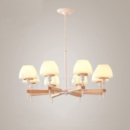 Lámpara colgante de madera Macaron multicolor de 6 y 8 luces con pantallas de cristal, estilo nórdico