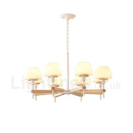 Lámpara colgante de madera Macaron multicolor de 6 y 8 luces con pantallas de cristal, estilo nórdico