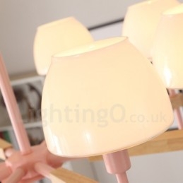 Lámpara colgante de madera Macaron multicolor de 6 y 8 luces con pantallas de cristal, estilo nórdico