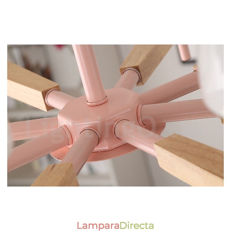Lámpara colgante de madera Macaron multicolor de 6 y 8 luces con pantallas de cristal, estilo nórdico