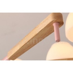 Lámpara colgante de madera Macaron multicolor de 6 y 8 luces con pantallas de cristal, estilo nórdico