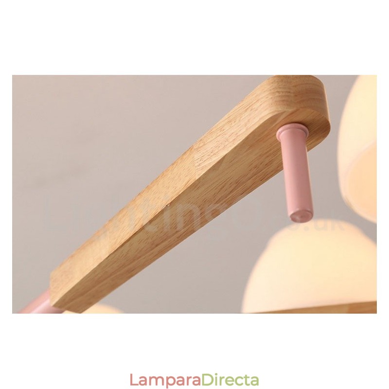 Lámpara colgante de madera Macaron multicolor de 6 y 8 luces con pantallas de cristal, estilo nórdico