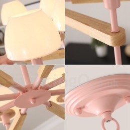 Lámpara colgante de madera Macaron multicolor de 6 y 8 luces con pantallas de cristal, estilo nórdico