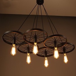 Iluminación estilo loft industrial de hierro forjado, lámpara de araña con ruedas para cafetería