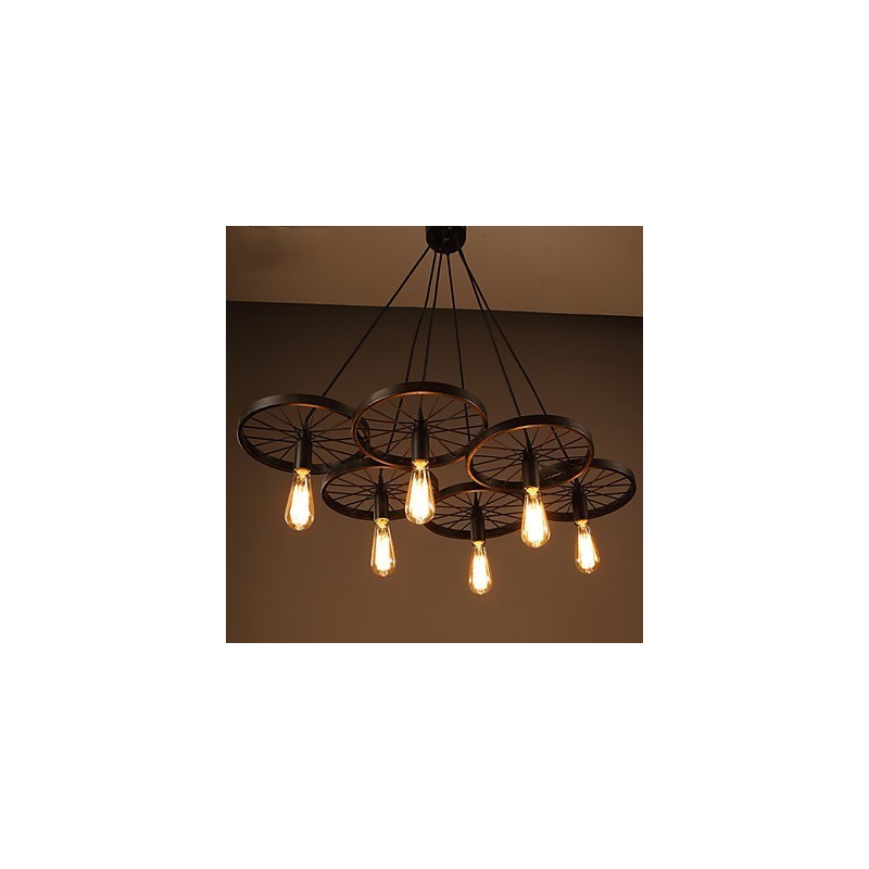 Iluminación estilo loft industrial de hierro forjado, lámpara de araña con ruedas para cafetería