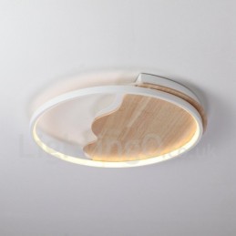 Lámpara de techo ultrafina de madera redonda con forma de nube blanca regulable, también se puede usar como luz de pared.