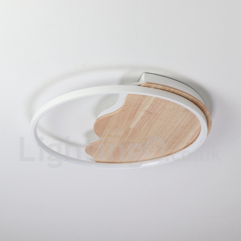 Lámpara de techo ultrafina de madera redonda con forma de nube blanca regulable, también se puede usar como luz de pared.