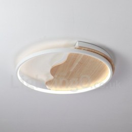 Lámpara de techo ultrafina de madera redonda con forma de nube blanca regulable, también se puede usar como luz de pared.