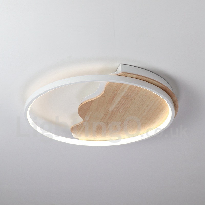 Lámpara de techo ultrafina de madera redonda con forma de nube blanca regulable, también se puede usar como luz de pared.