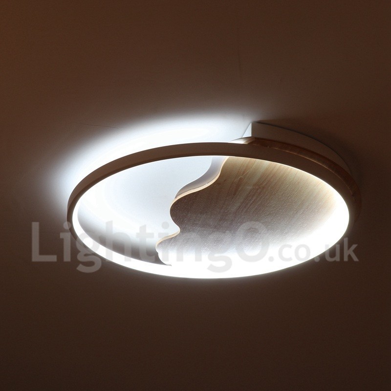 Lámpara de techo ultrafina de madera redonda con forma de nube blanca regulable, también se puede usar como luz de pared.