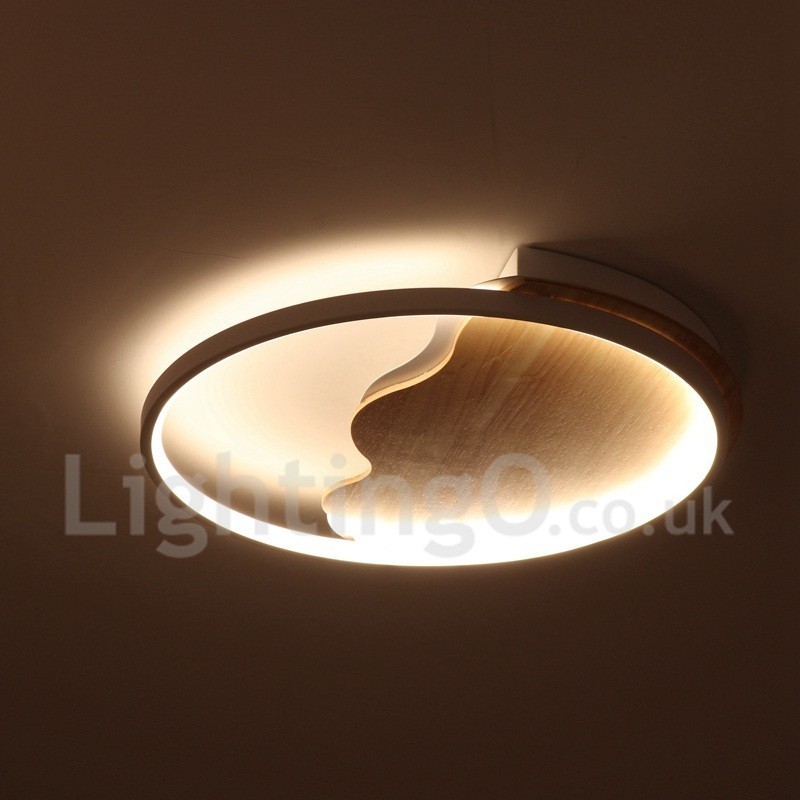 Lámpara de techo ultrafina de madera redonda con forma de nube blanca regulable, también se puede usar como luz de pared.