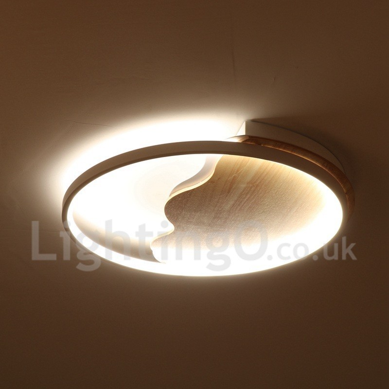Lámpara de techo ultrafina de madera redonda con forma de nube blanca regulable, también se puede usar como luz de pared.
