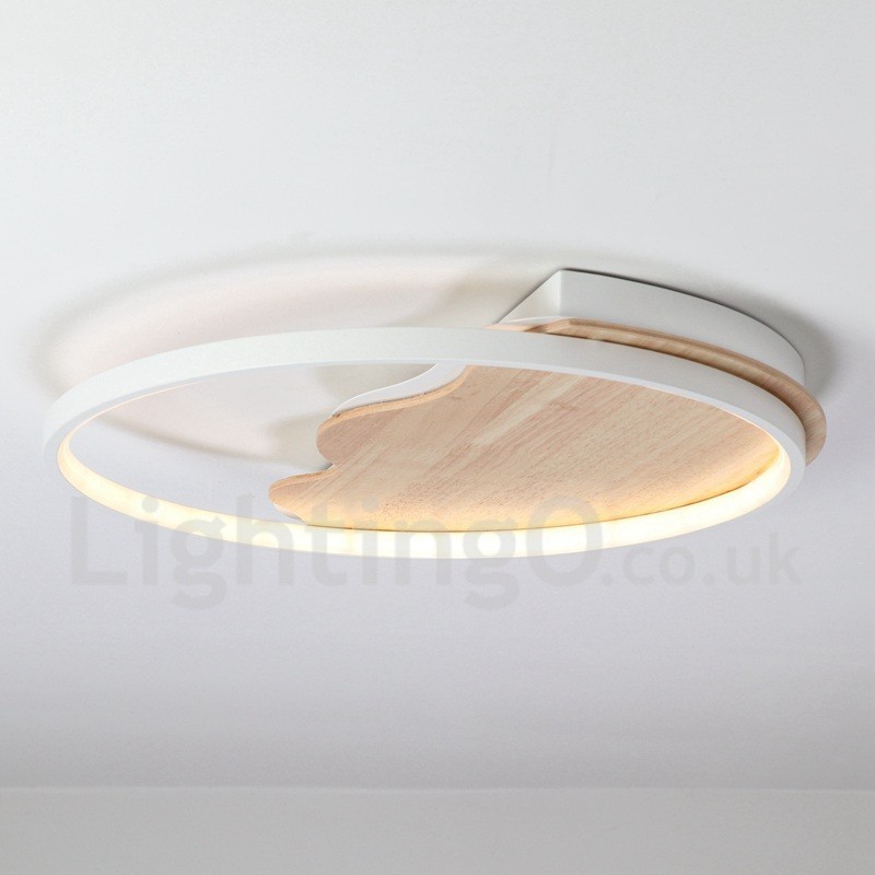 Lámpara de techo ultrafina de madera redonda con forma de nube blanca regulable, también se puede usar como luz de pared.