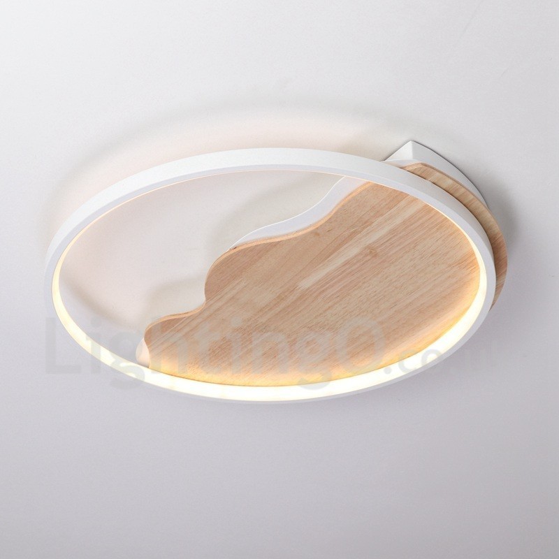 Lámpara de techo ultrafina de madera redonda con forma de nube blanca regulable, también se puede usar como luz de pared.