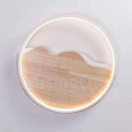 Lámpara de techo ultrafina de madera redonda con forma de nube blanca regulable, también se puede usar como luz de pared.