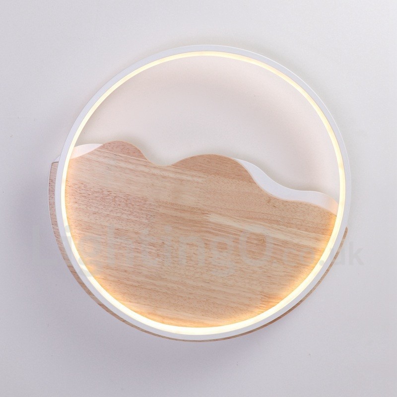 Lámpara de techo ultrafina de madera redonda con forma de nube blanca regulable, también se puede usar como luz de pared.