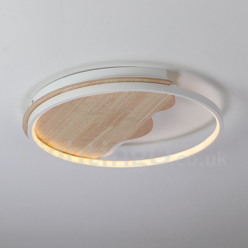 Lámpara de techo ultrafina de madera redonda con forma de nube blanca regulable, también se puede usar como luz de pared.