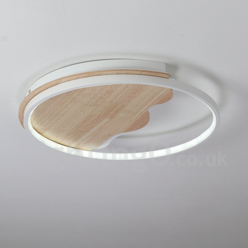 Lámpara de techo ultrafina de madera redonda con forma de nube blanca regulable, también se puede usar como luz de pared.
