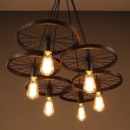 Iluminación estilo loft industrial de hierro forjado, lámpara de araña con ruedas para cafetería
