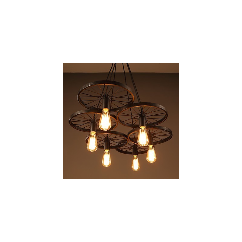 Iluminación estilo loft industrial de hierro forjado, lámpara de araña con ruedas para cafetería
