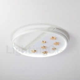 Lámpara de techo ultrafina de madera redonda con estrellas blancas regulables. También se puede usar como luz de pared.