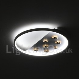 Lámpara de techo ultrafina de madera redonda con estrellas blancas regulables. También se puede usar como luz de pared.