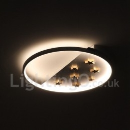 Lámpara de techo ultrafina de madera redonda con estrellas blancas regulables. También se puede usar como luz de pared.