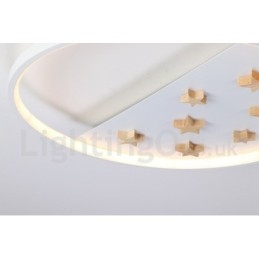 Lámpara de techo ultrafina de madera redonda con estrellas blancas regulables. También se puede usar como luz de pared.