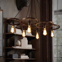 Iluminación estilo loft industrial de hierro forjado, lámpara de araña con ruedas para cafetería