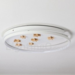 Lámpara de techo ultrafina de madera redonda con estrellas blancas regulables. También se puede usar como luz de pared.
