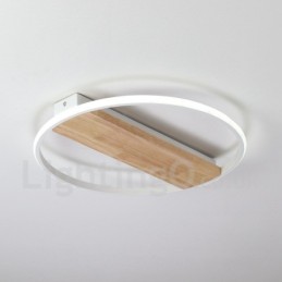 Lámpara de techo ultrafina de madera redonda blanca regulable que también se puede usar como luz de pared.