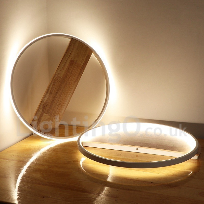 Lámpara de techo ultrafina de madera redonda blanca regulable que también se puede usar como luz de pared.