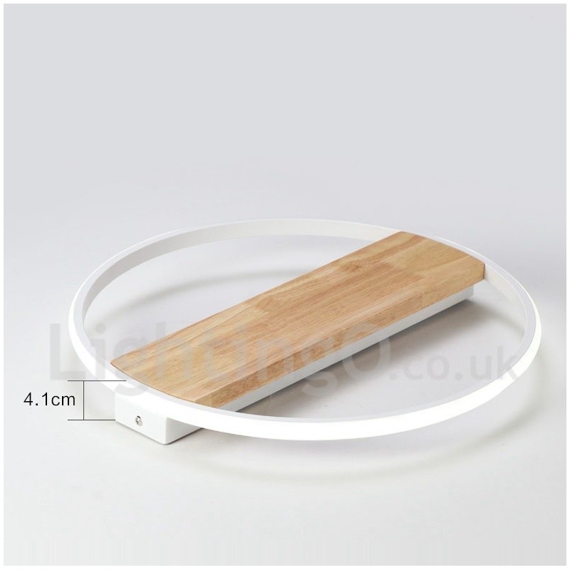 Lámpara de techo ultrafina de madera redonda blanca regulable que también se puede usar como luz de pared.