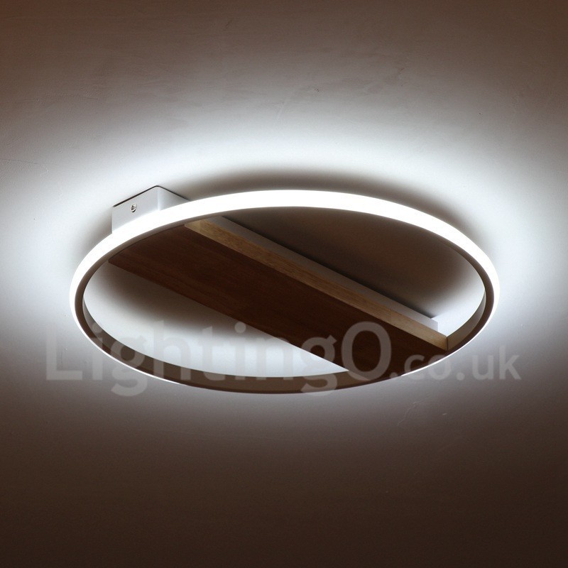 Lámpara de techo ultrafina de madera redonda blanca regulable que también se puede usar como luz de pared.