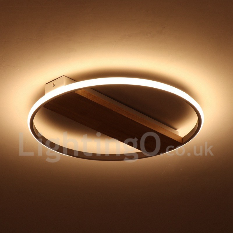 Lámpara de techo ultrafina de madera redonda blanca regulable que también se puede usar como luz de pared.
