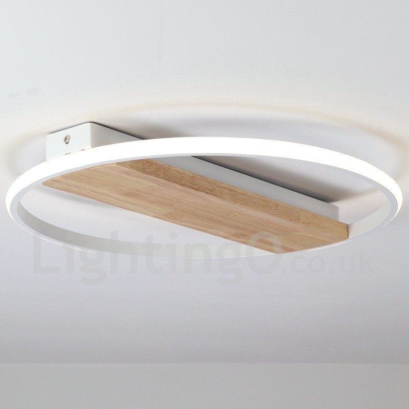 Lámpara de techo ultrafina de madera redonda blanca regulable que también se puede usar como luz de pared.